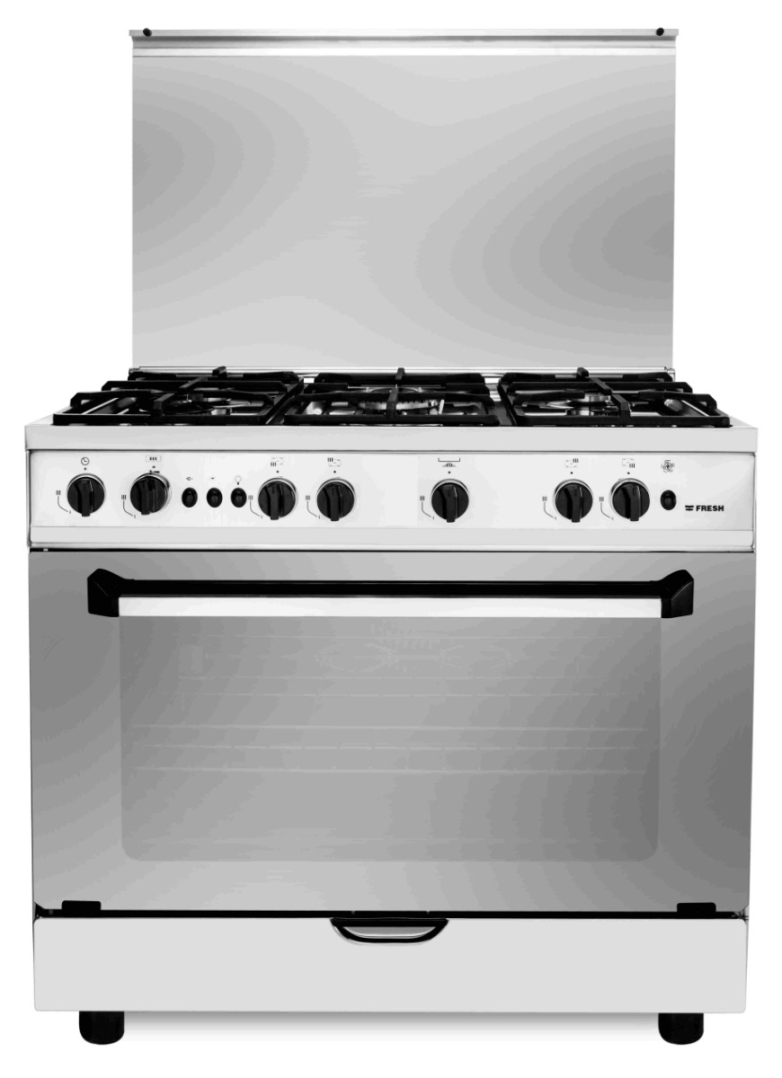 Fresh Punto Gas Cooker, 5 Burners, Silver and Black - 17304