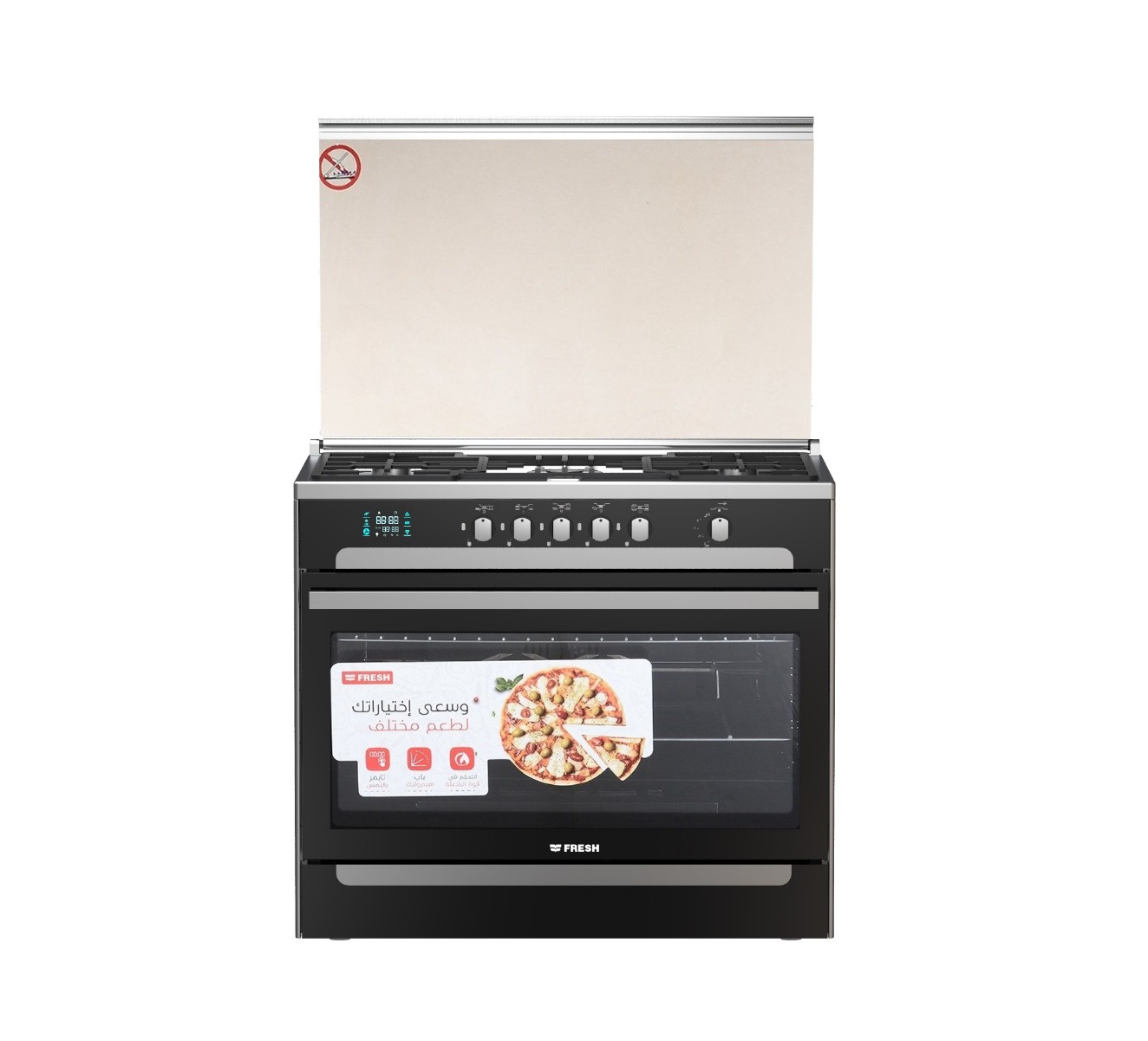 Fresh Matrix Digital Gas Cooker, 5 Burners, Black and Silver - 16943