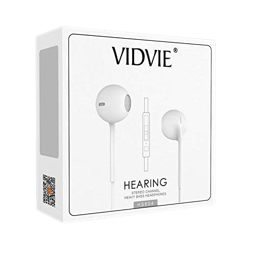 Vidvie Wired In-Ear Headphones with Microphone, White - HS604N