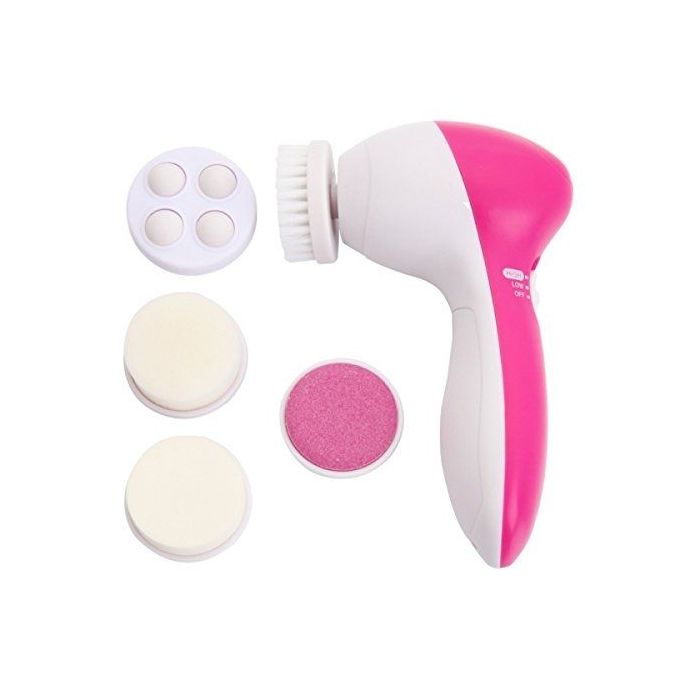 5 In 1 Facial Cleansing Brush, White and Pink- 8782