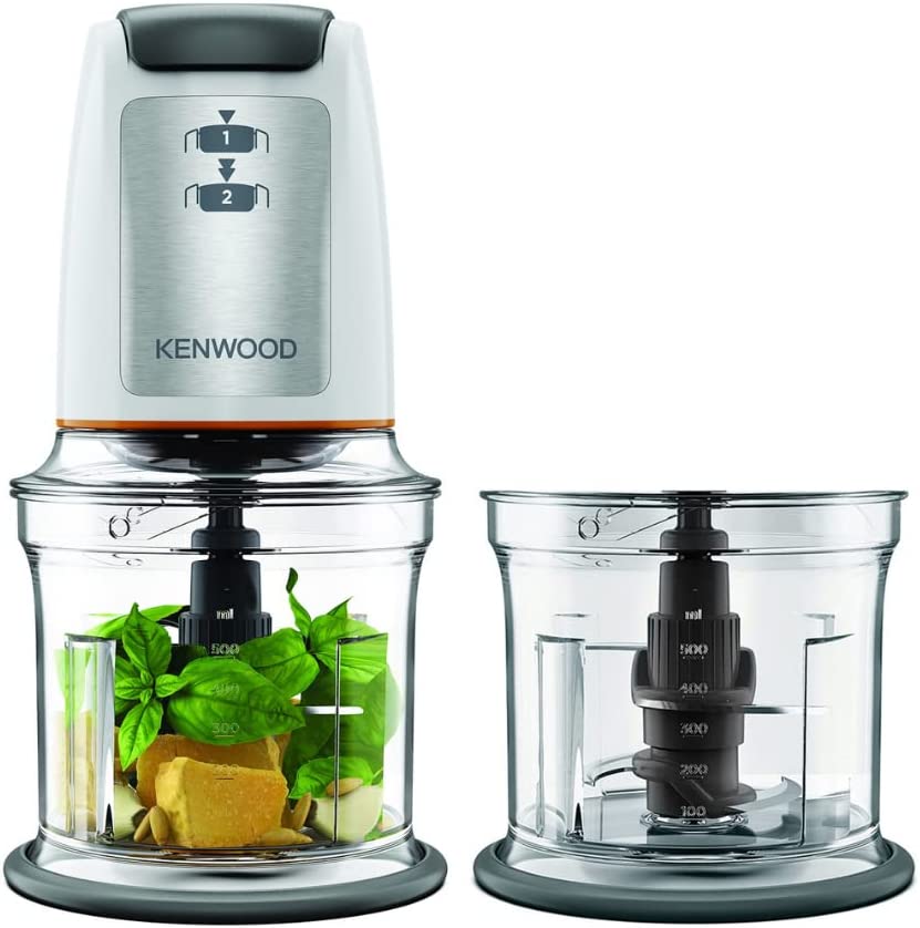 Kenwood Chopper with Extra Bowl and Attachments, 500 Watt, Silver and White - CHP61.200WH