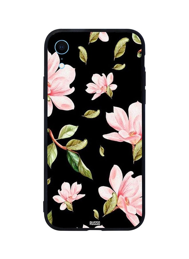 Pink Orchids With Leaf Black Background Printed Back Cover for Apple iPhone XR