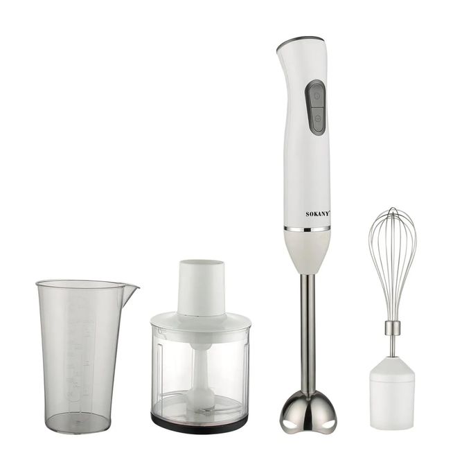 Sokany 4 In 1 Hand Blender Set, 800ml, 600 Watts, White and Silver - SK-02004