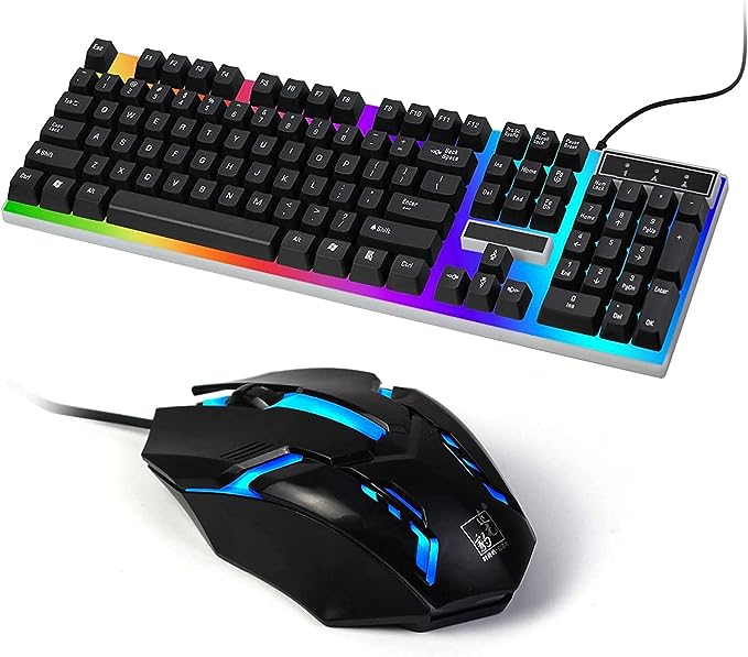 LED Wired Multimedia Arabic Keys & Mouse Set Light-up Gaming Keyboard & Mouse Set - English