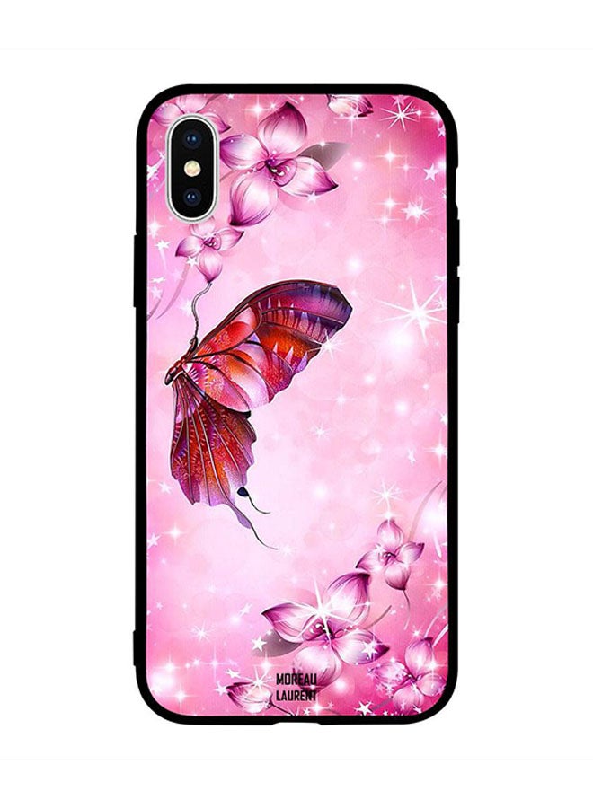 Pink Floral And Butterfly Printed Back Cover for Apple iPhone X