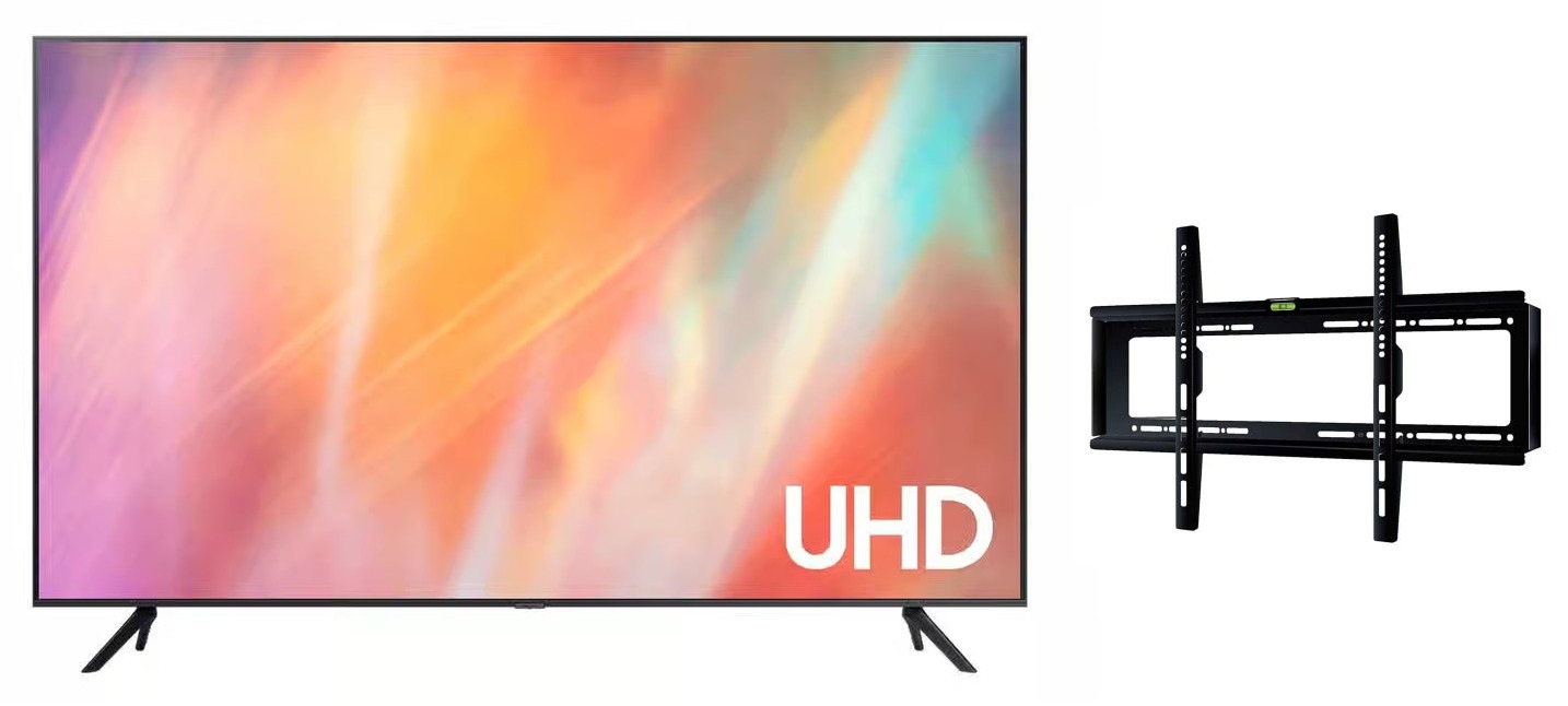 تلفزيون سامسونج 58 بوصة سمارت LED بدقة 4K UHD - موديل 58CU7000 مع حامل تلفزيون اي تي اي، للشاشات مقاس 26 إلى 55 بوصة - TX40