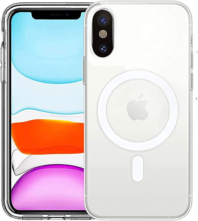 HVDI Clear Magnetic Case for iPhone X/Xs with Mag-Safe Wireless Charging, Soft Silicone TPU Bumper Cover, Thin Slim Fit Hard Back Shockproof Anti-Yellow Protective Case for iPhone Xs/X(5.8 inch)