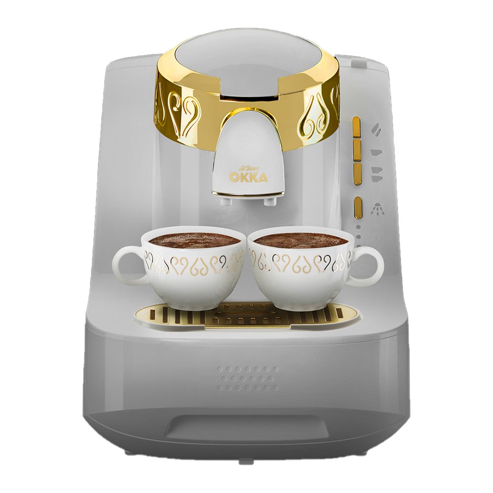 ماكينة قهوة تركي ارزوم اوكا، ابيض وذهبي - OK008