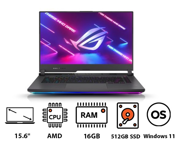 Asus ROG Strix G15 G513RC-HN088W Gaming Laptop, AMD Ryzen 7-6800H, 15.6 Inch FHD, 512GB SSD, 16GB RAM, NVIDIA GeForce RTX 3050 4GB, Windows 11 - Grey