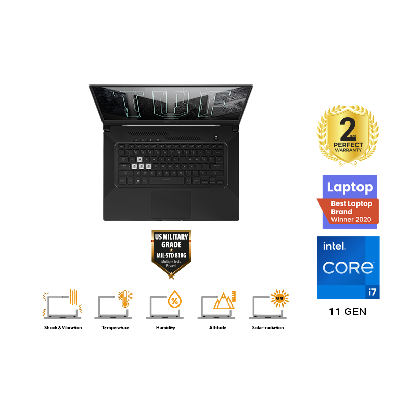 ASUS TUF Dash F15 FX516 Laptop, Intel Core i7-11370H, 15.6 Inch, 512GB SSD, 16GB RAM, NVIDIA GeForce RTX 3060 6GB, Windows 11 - Eclipse Grey