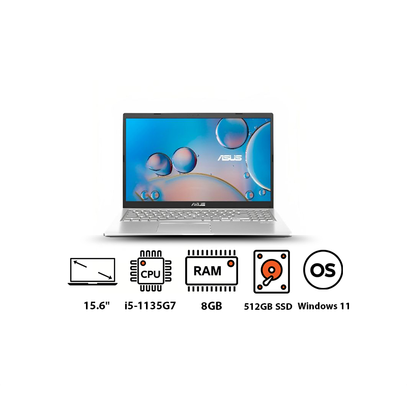 لاب توب اسوس X515، انتل كورi5-1135G7، شاشة 15.6 بوصة FHD، هارد 512 جيجا SSD، رام 8 جيجا، كارت شاشة انفيديا جي فورس MX330 سعة 2 جيجا، ويندوز 11، فضي شفاف- X515EP-EJ005W
