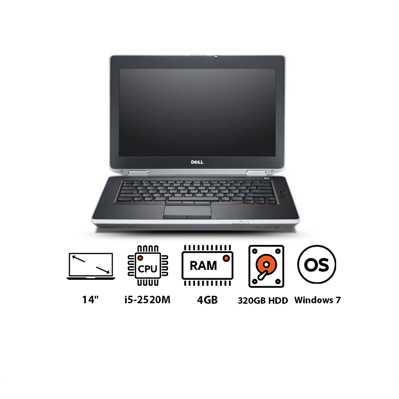 لاب توب ديل لاتيتيود E6420 نوت بوك، انتل كور i52520M، سعة 320 جيجا HDD، رام 4 جيجا، شاشة مقاس 14 بوصة، دقة HD، كارت شاشة انتل HD جرافيكس 3000، ويندوز 7 - اسود وفضي