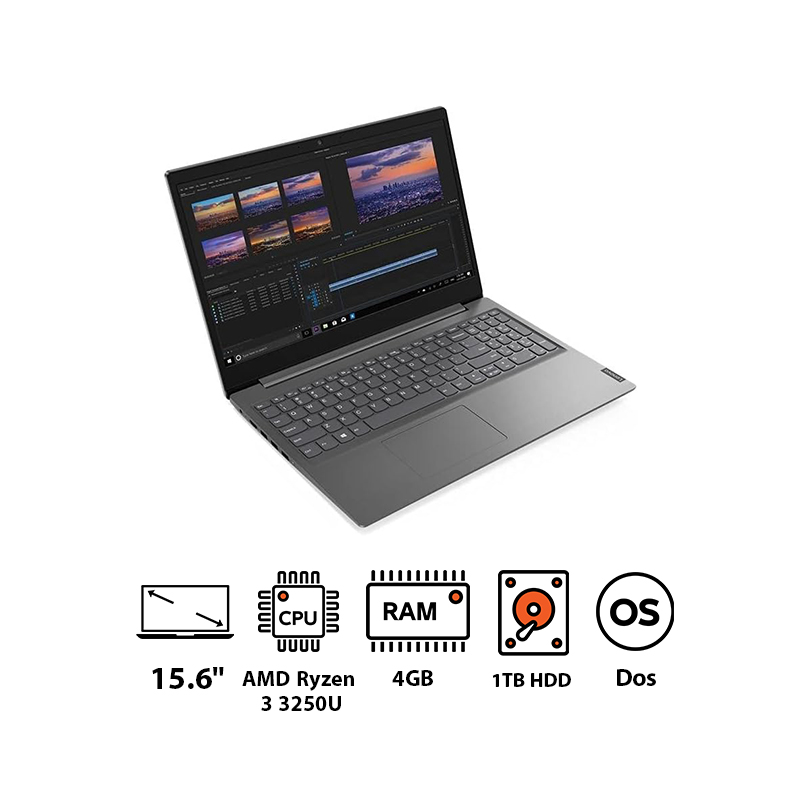 Lenovo V15 Laptop, AMD Ryzen 3 3250U, 1TB HDD, 4GB RAM, 15.6 Inch HD Display, AMD Radeon Graphics, Dos - Iron Grey