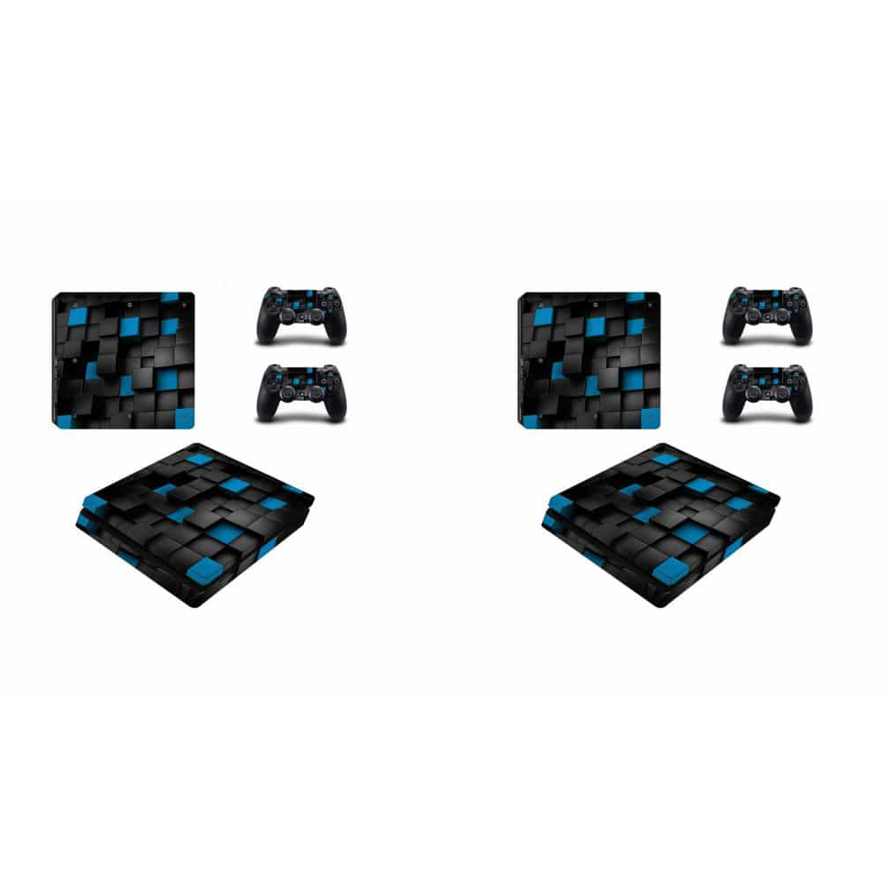 2 مجموعة من ملصق مطبوع بطبعة مربعات سوداء وزرقاء ثلاثية الأبعاد لبلايستيشن 4 - سليم - Ps4123