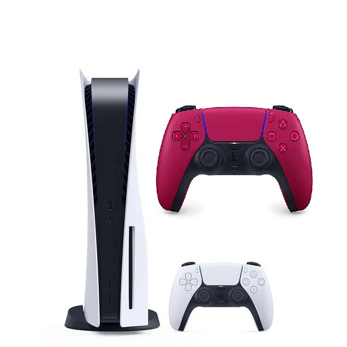 Sony PlayStation 5 CD Version with 2 DualSense Wireless Controllers - White and Red with IBS Warranty