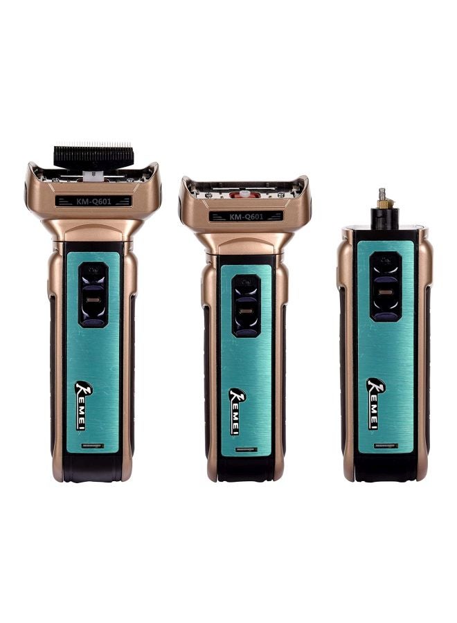 Kemei 3-In-1  Rechargeable Foil Shaver, Gold and Blue- Km-Q601