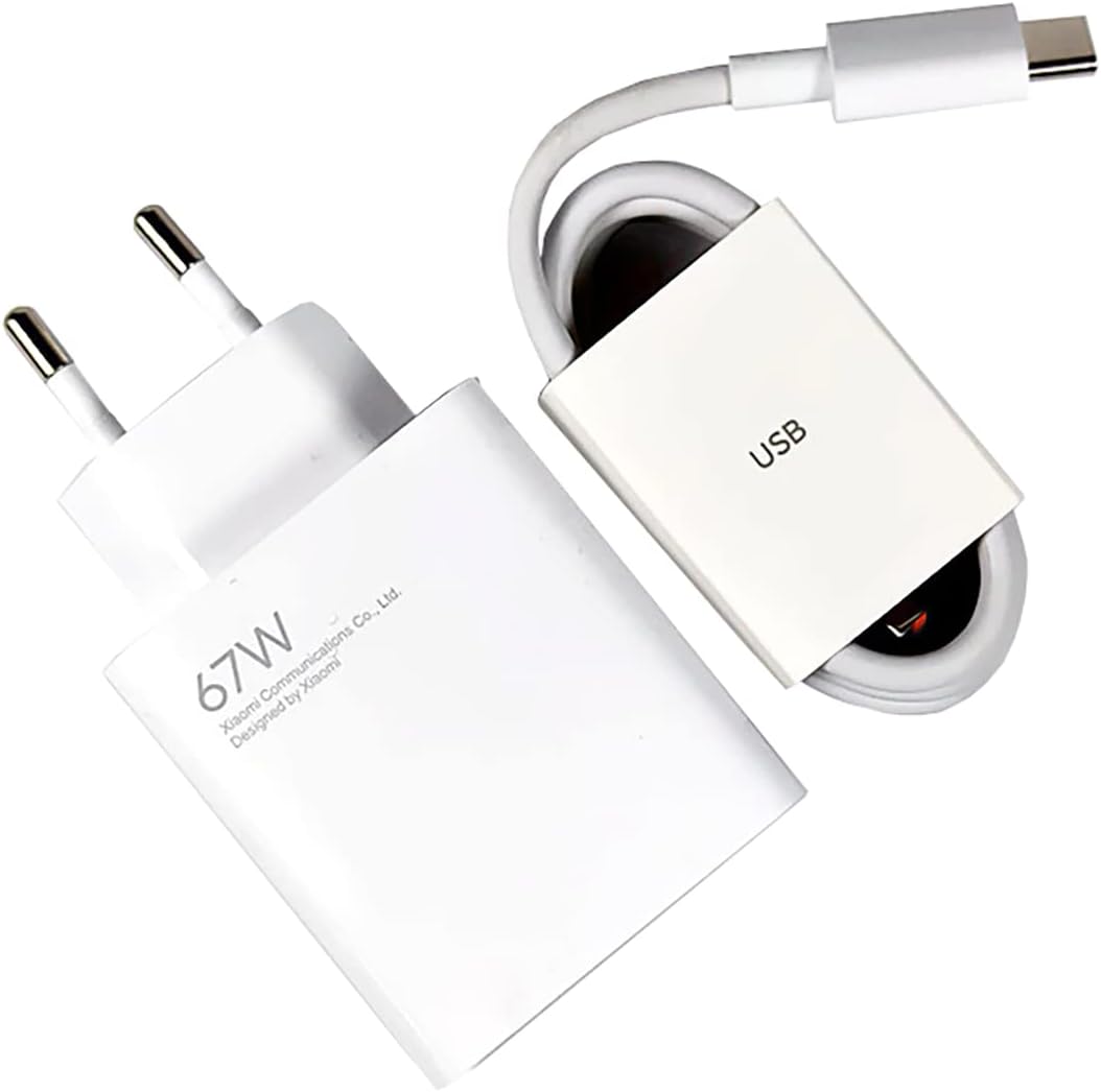 Travel power Adapter 67W Turbo fast Charger 5V-3A Or 11V-6A with Cable Type-C 1M 6A fast compatible with Xiaomi - white