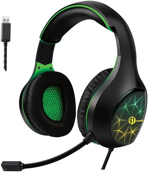 Standard Wired Over Ear Gaming Headphones with Microphone, Black and Green - GM-2100LG