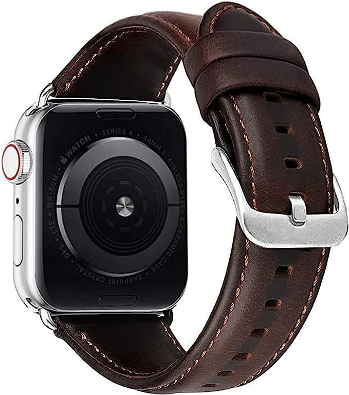 Mobilic Compatible With Apple Watch Band 49mm 45mm 44mm 42mm,Genuine Leather Bands Replacement Strap For Iwatch Ultra Series 8 7 6 Se 5 4 3 2 1 Sports&Edition Men Women -42/44/45/49mm Coffee