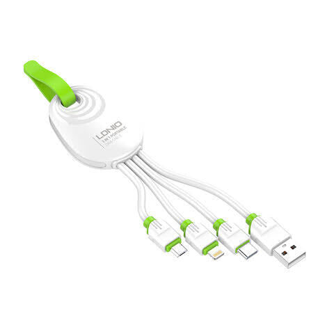 Ldnio 3 in 1 Charging Cable, 15cm, White and Green - LC95