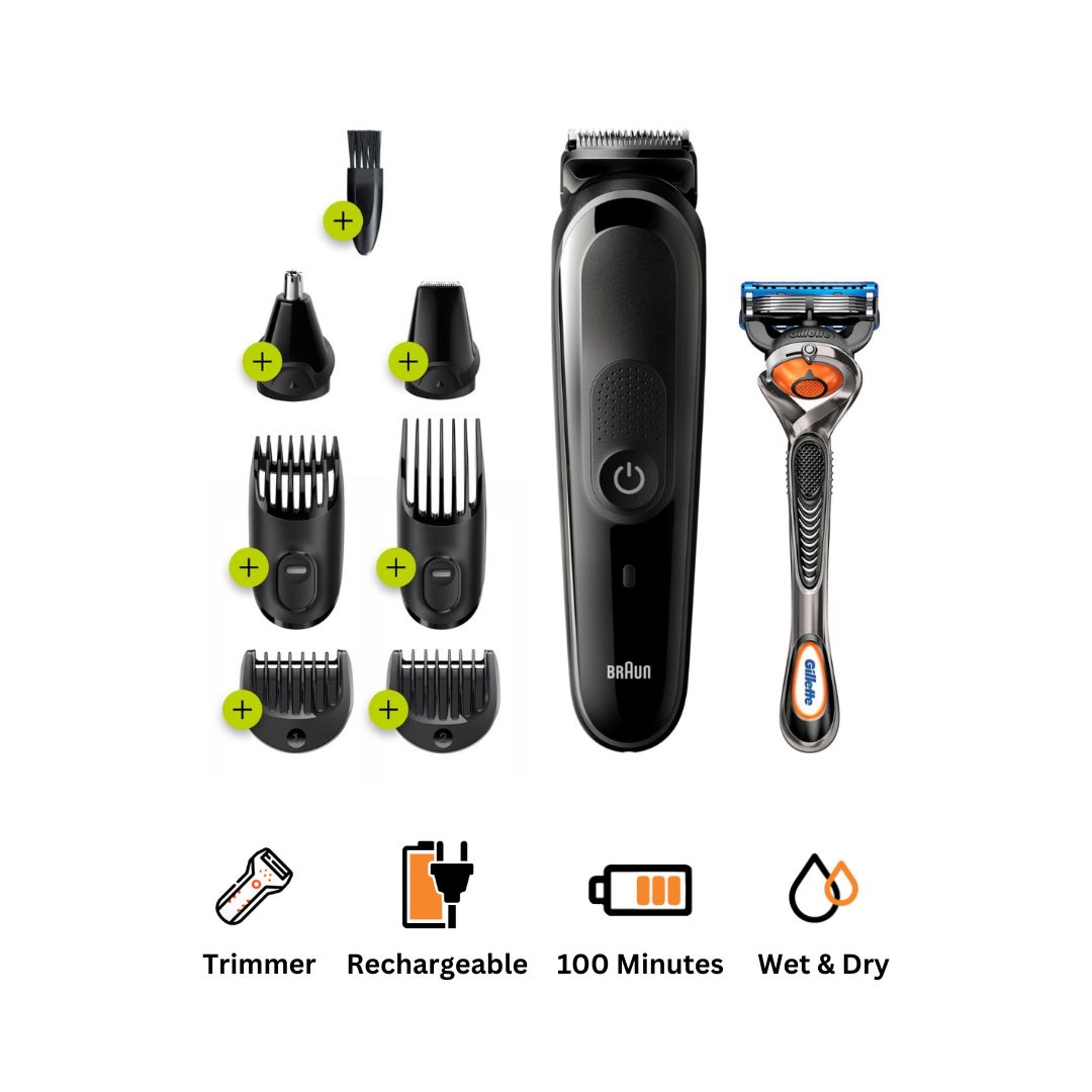 Braun All in One Hair Trimmer with Gillette Fusion5 ProGlide Razor for Men Black MGK5260 Best price in Egypt B.TECH