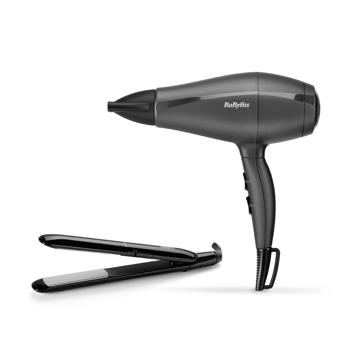 Babyliss Hair Dryer, 2000W, 3 Temperatures, Black - 5910E with Babyliss Smooth Glide 230 Hair Straightener, Black - ST240E