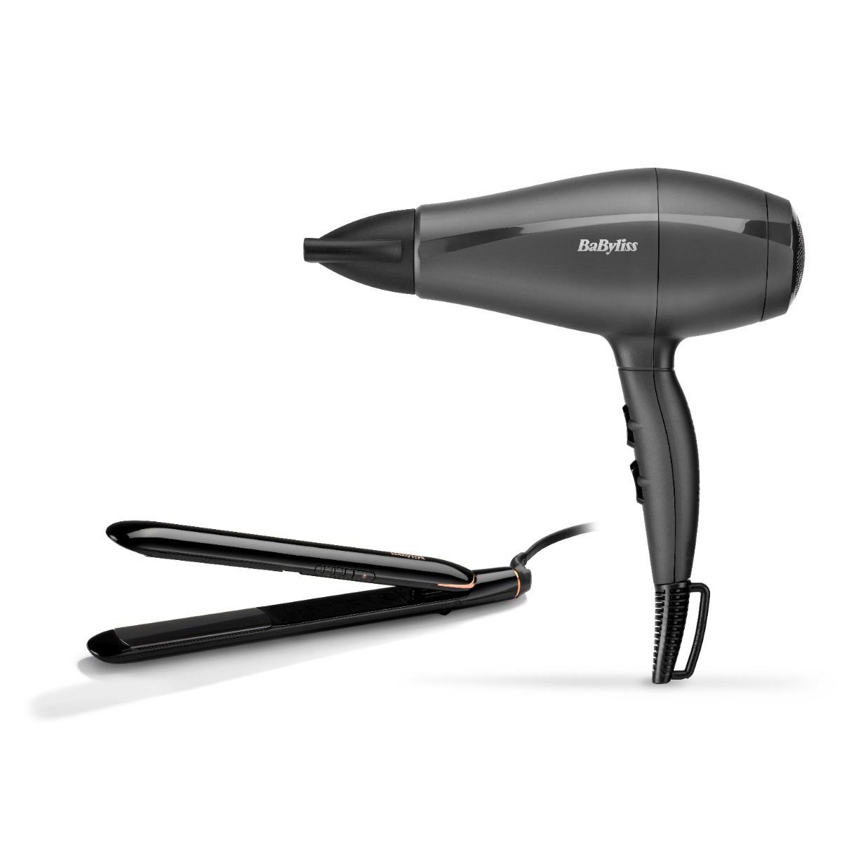 Babyliss Hair Dryer, 2000W, 3 Temperatures, Black - 5910E with Babyliss Smooth Finish 230 Hair Straightener, Black - ST250E