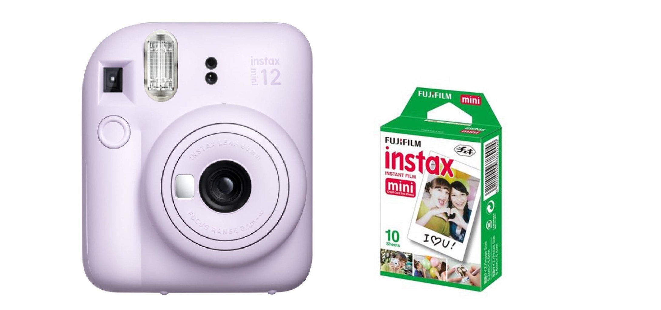 FujiFilm Instax Mini 12 Instant Camera, 60mm - Lilac Purple, with Instax Mini Film Sheets - 10 Packs