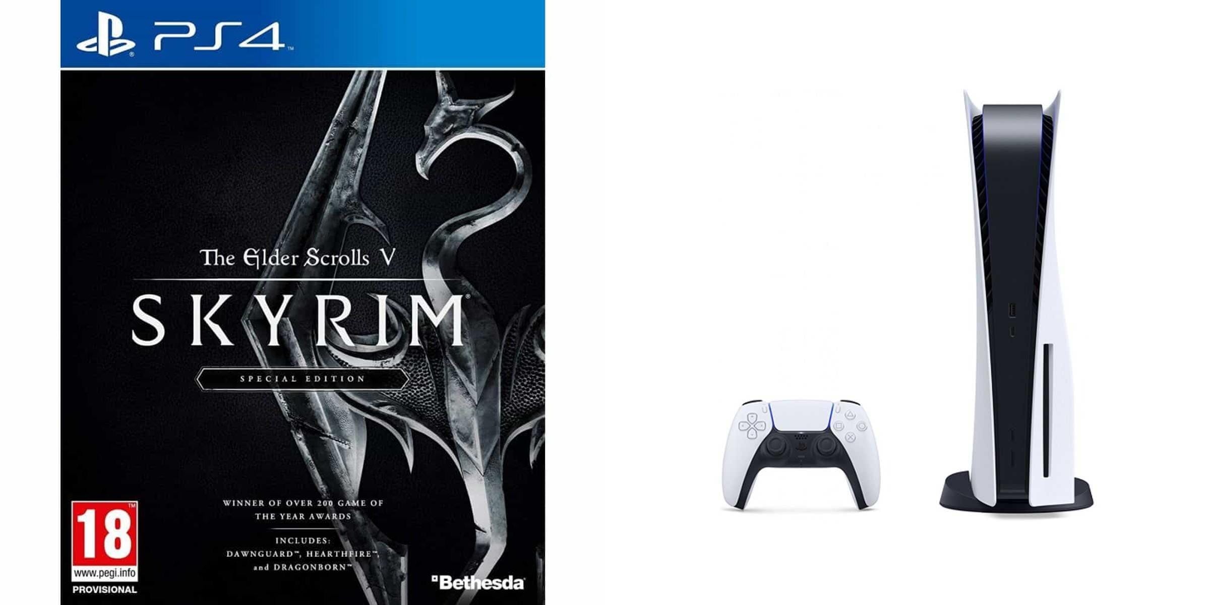 Sony PlayStation 5, 1 Wireless Controller, White - CFI-1016A01 MEE, with Elder Scrolls V Skyrim Special Edition for PlayStation 4
