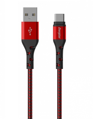 Energizer Nylon Braided USB Type-C Cable, 2 Meters - Grey and Red
