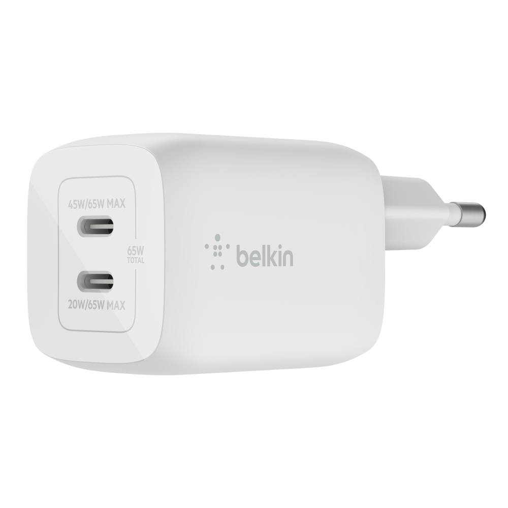 Belkin 2 In 1 USB-C Charger, 65 Watt, White - WCH013vfWH