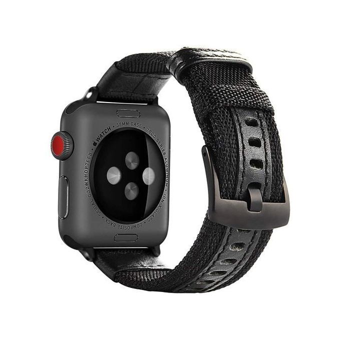 Nylon Leather Buckle Strap For Apple Watch Series 6, 44mm - Black