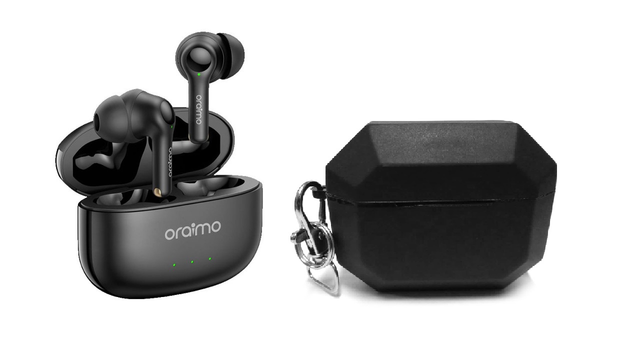 Oraimo FreePods 3C Wireless Earphones with Microphone, Black- OEB-E104DC with Earphones Case Cover - Black