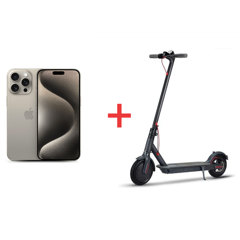 Apple iPhone 15 Pro Max, 256 GB, 8GB RAM, 5G - Natural Titanium with Chenxn Firm Tyre Electric Scooter, Up to 160Kg, Grey - CS001GY