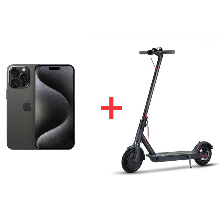Apple iPhone 15 Pro Max, 256 GB, 8GB RAM, 5G - Black Titanium with Chenxn Firm Tyre Electric Scooter, Up to 160Kg, Grey - CS001GY