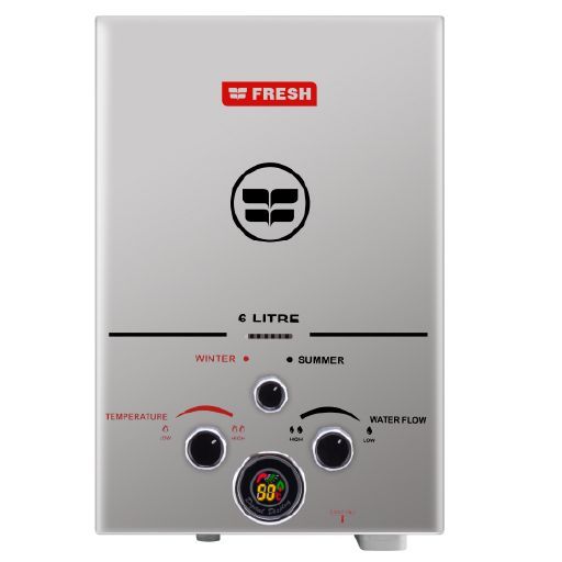 Fresh SPA Gas Water Heater, 6 Liters- Silver