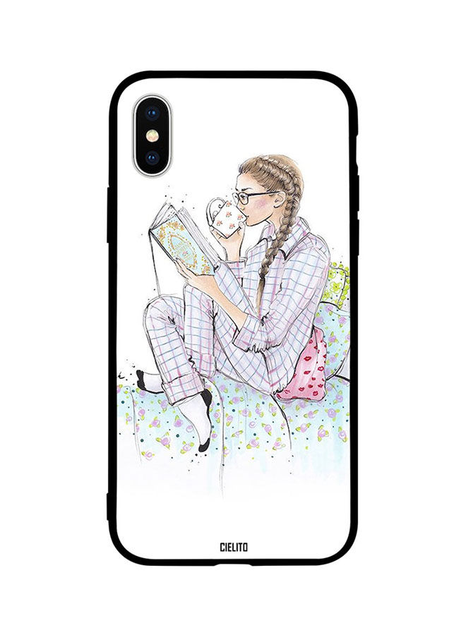 Girl On Bed Reading And Having Coffee Printed Back Cover for Apple iPhone X