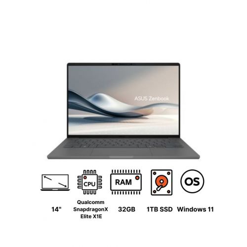 Asus Zenbook A14 UX3407RA-QD010W Laptop, Qualcomm SnapdragonX Elite X1E 78 100, 1TB SSD, 32GB RAM, 14 Inch WUXGA OLED Display, Qualcomm Adreno, Windows 11- Iceland Gray ( Pre-order ) | Best price in Egypt | B.TECH Asus Zenbook A14 UX3407RA-QD010W Laptop, Qualcomm SnapdragonX Elite X1E 78 100, 1TB SSD, 32GB RAM, 14 Inch WUXGA OLED Display, Qualcomm Adreno, Windows 11- Iceland Gray ( Pre-order ) | Best price in Egypt | B.TECH