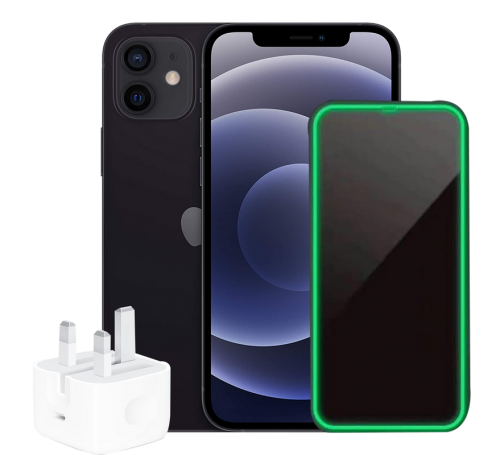 Apple iPhone 12, 128GB, 4GB RAM, 5G - Black with Luminous 3D Glass Screen Protector and Wall Charger, 20 Watt - White price in Egypt | B.TECH Apple iPhone 12, 128GB, 4GB RAM, 5G - Black with Luminous 3D Glass Screen Protector and Wall Charger, 20 Watt - White price in Egypt | B.TECH