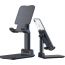 Adjustable Phone Stand for Desk, Foldable Cell Phone Holder for Desk, Stable Aluminum Desktop Holder, Universal Tablet Adjustable Stand Compatible with Mobile Phone/iPad/Tablets (Black)