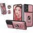 Case Compatible with Samsung Galaxy A71 Case with Removable Kickstand & Card Holder,Slide Camera Cover Built-in Magnetic Ring Stand Women Men Hybrid Armor Hard Luxury - Rose Gold