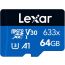 كارت ميموري مايكرو SDXC ليكسار فئة 10 633x، سعة 64 جيجا، اسود وازرق - LMS0633064G-BNNAA
