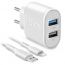شاحن سريع اس بي اس مع كابل لايتنينج USB، عدد 2 منفذ، 10 وات، ابيض - TEKITTR2ULH2189A