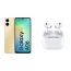 Samsung Galaxy A06, 128GB, 4GB, 4G LTE, Dual SIM- Gold with Ridingtone AirPods Pro 2nd Gen In-Ear Earbuds - White