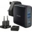 Anker PowerPort III Wall Charger, 3 Ports, 65 Watt - Black