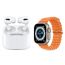 W&O X8 Plus Ultra Smart Watch - Silver Case and Orange Strap with AirPods Pro Earbuds - White