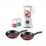 Moulinex Blendforce Blender with 2 Mills, 2 Liters, 800 Watt, White - LM4231EG with Tefal Tempo Flame Fry Pan, 18 CM, Red - 220091518 and  Flame Fry Pan, 24 CM, Red - 220091524