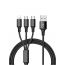 Lindo 3-in-1 USB Charging and Sync Cable, 65 Watt, 120 CM, Black - LL-225