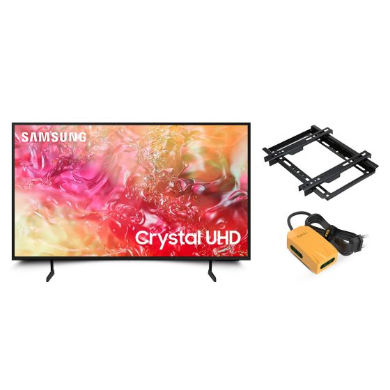 شاشة تلفزيون سامسونج سمارت 43 بوصة بدقة4K UHD، وتقنية LED مع ريسيفر داخلي - 43DU7000 مع حامل شاشة تلفزيون - اسود و مشترك كهرباء ميني اي لوك، 3 منافذ، 2500 وات - اصفر واسود