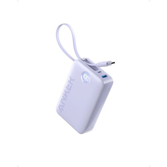 Anker 335 Wired Power Bank, 20000 mAh, 2 USB Ports and Built-in USB-C Cable, Violet - A1647HV1